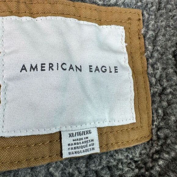American Eagle Coat Men XL Lined Waxed Canvas Jacket Workmans Brown Sherpa Chore - Picture 4 of 10